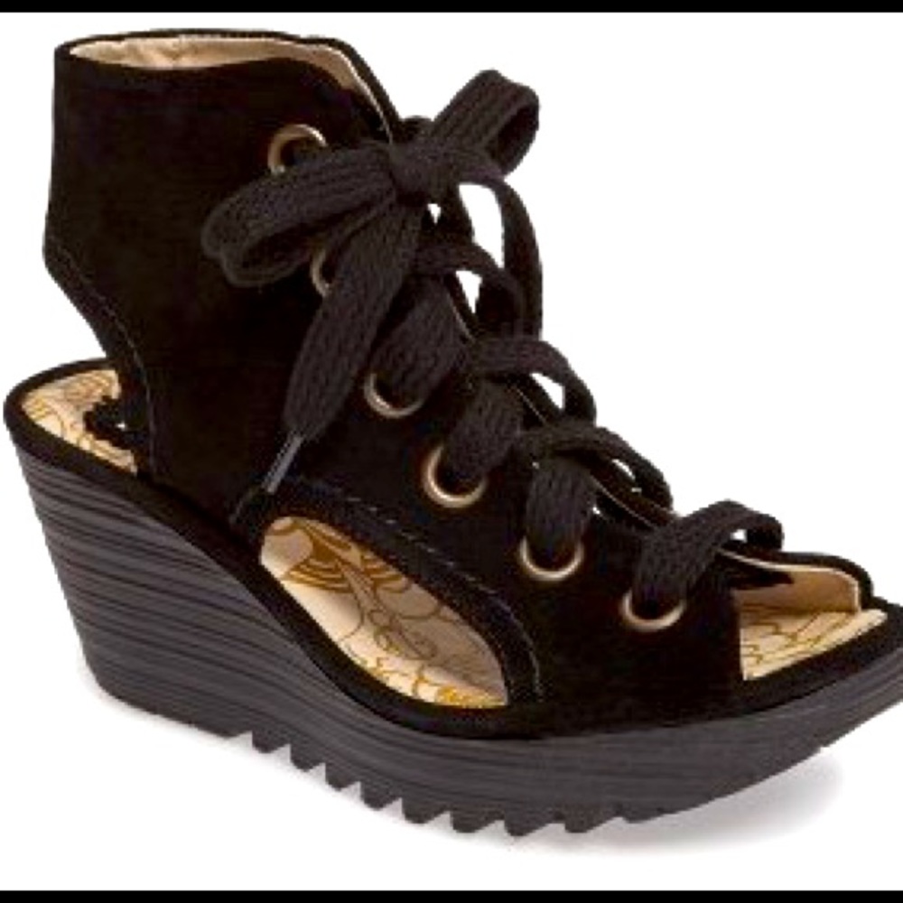 Fly London YABA suede sandals black Sz 39